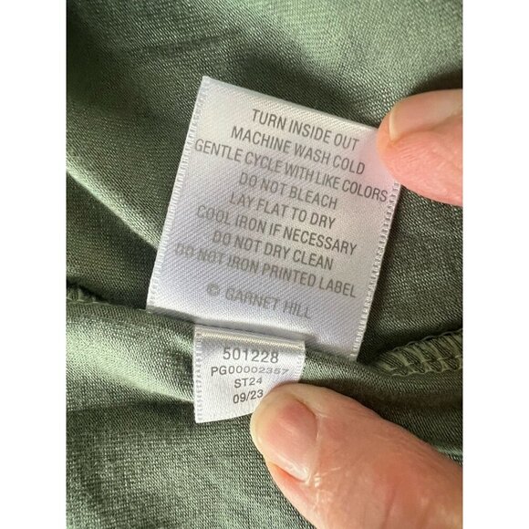 Garnet Hill Easy Wrap Knit Dress Green Floral SZ LG Autumn Stretch - Picture 8 of 10